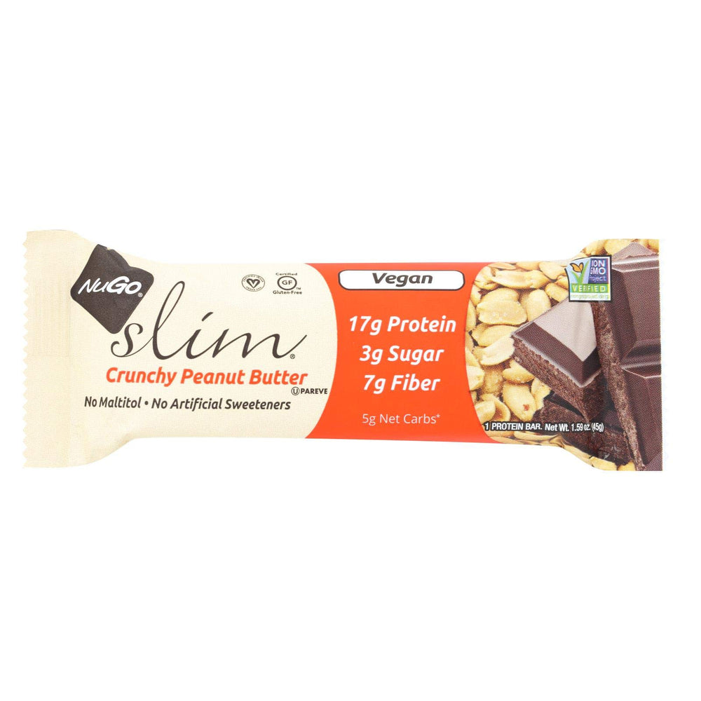 NuGo Slim Crunchy Peanut Butter bar for a portable, crunchy snack on the go