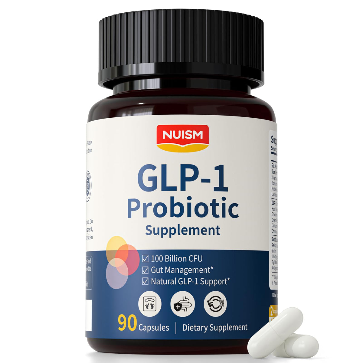 NUISM GLP-1 bottle on a kitchen counter ready for daily gut health support