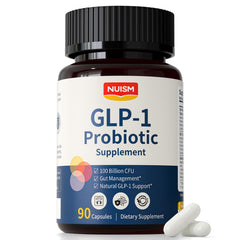 NUISM GLP-1 bottle on a kitchen counter ready for daily gut health support
