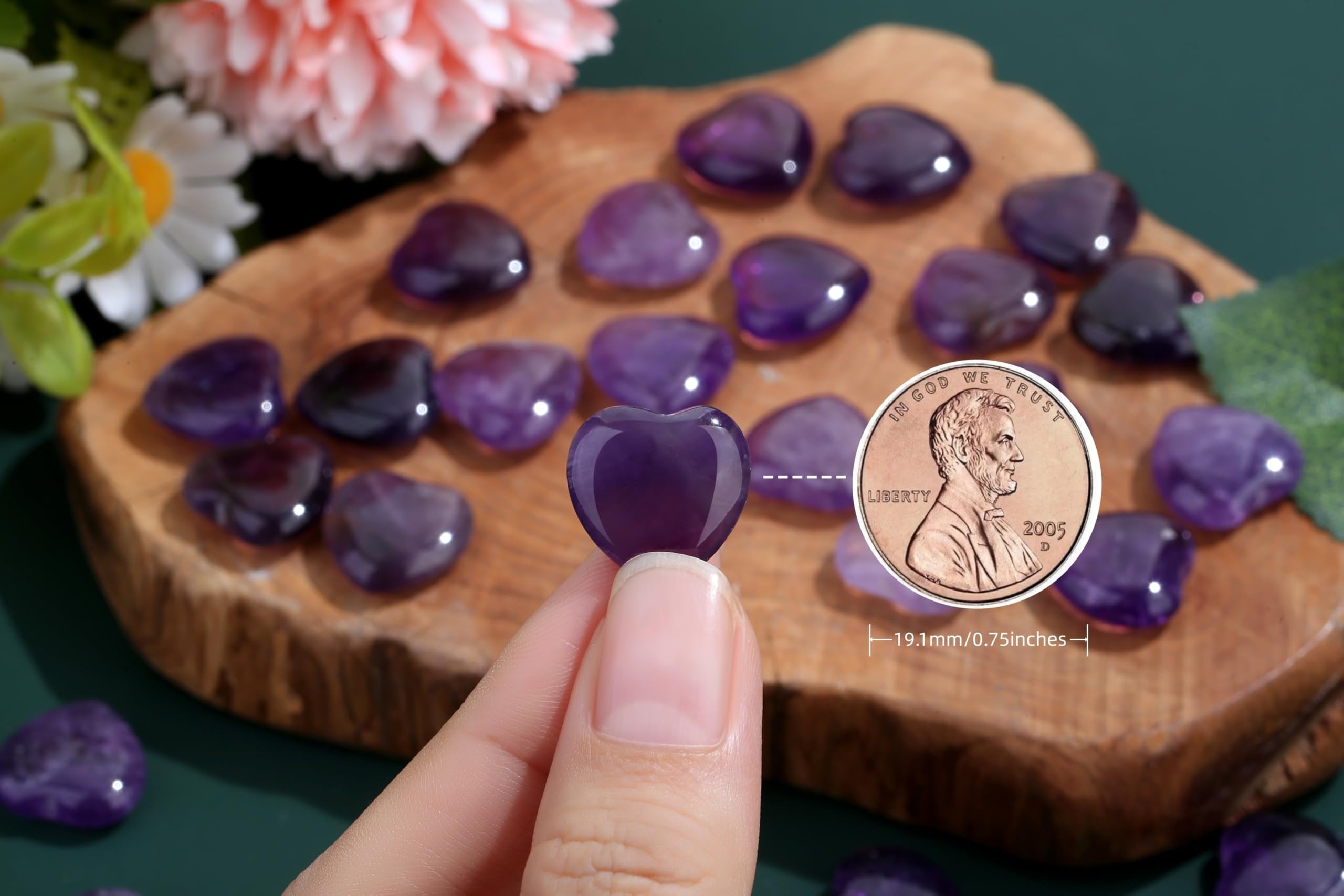 NUKAYAI amethyst heart in pouch: portable pocket stones for positivity on the go.