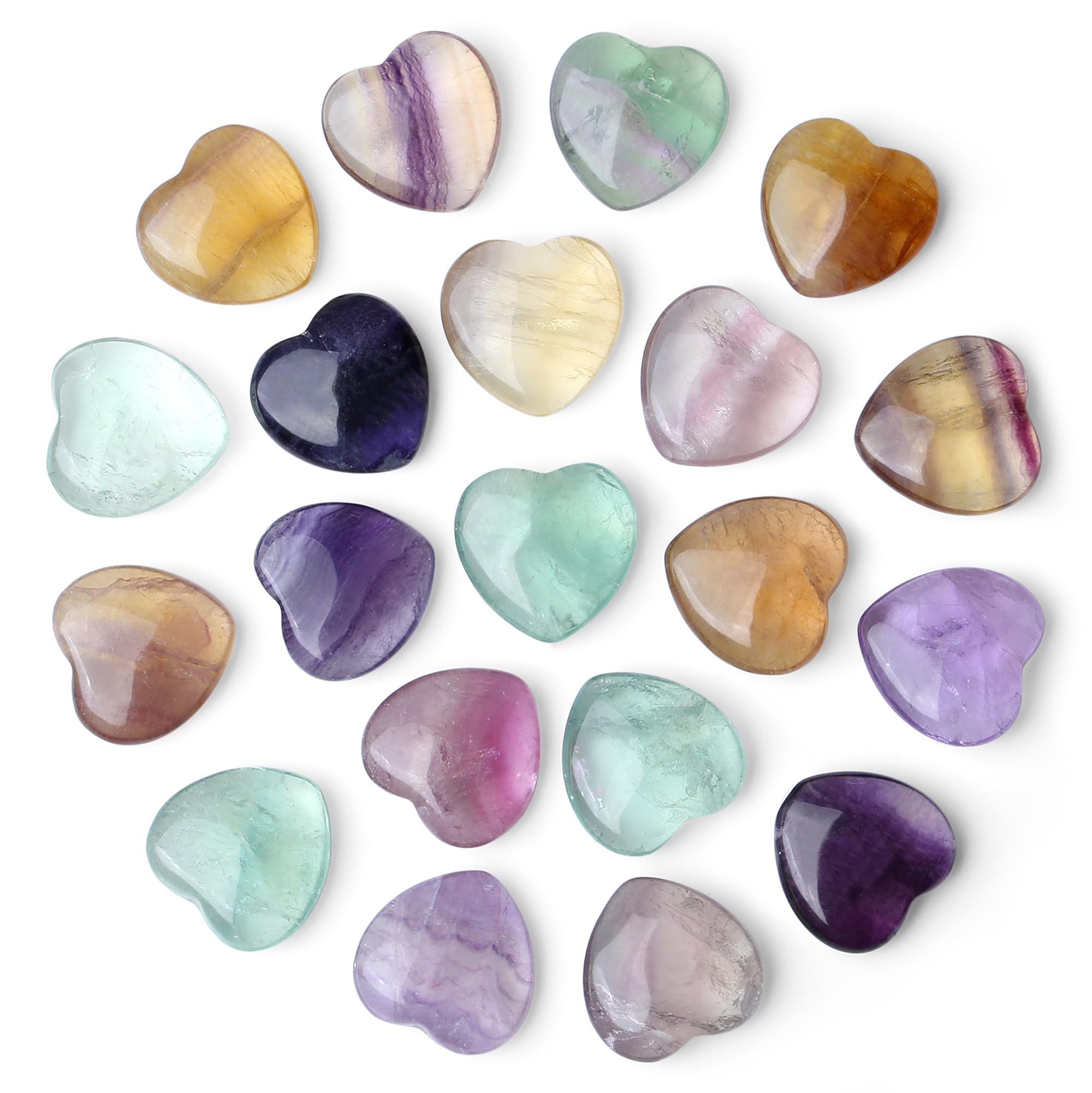 NUKAYAI color fluorite heart crystals set for meditation and mood balance.