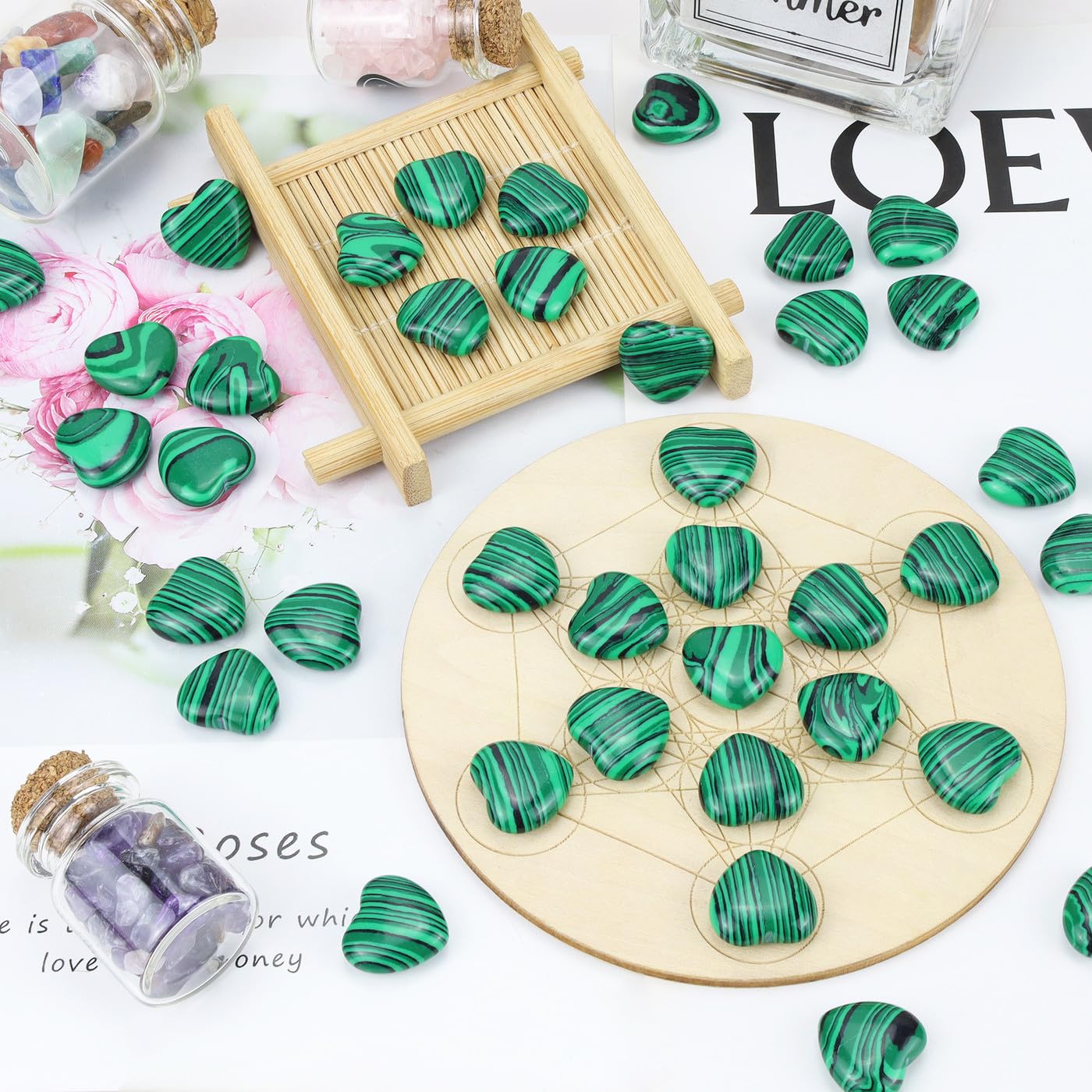 NUKAYAI malachite heart crystal home decor accent