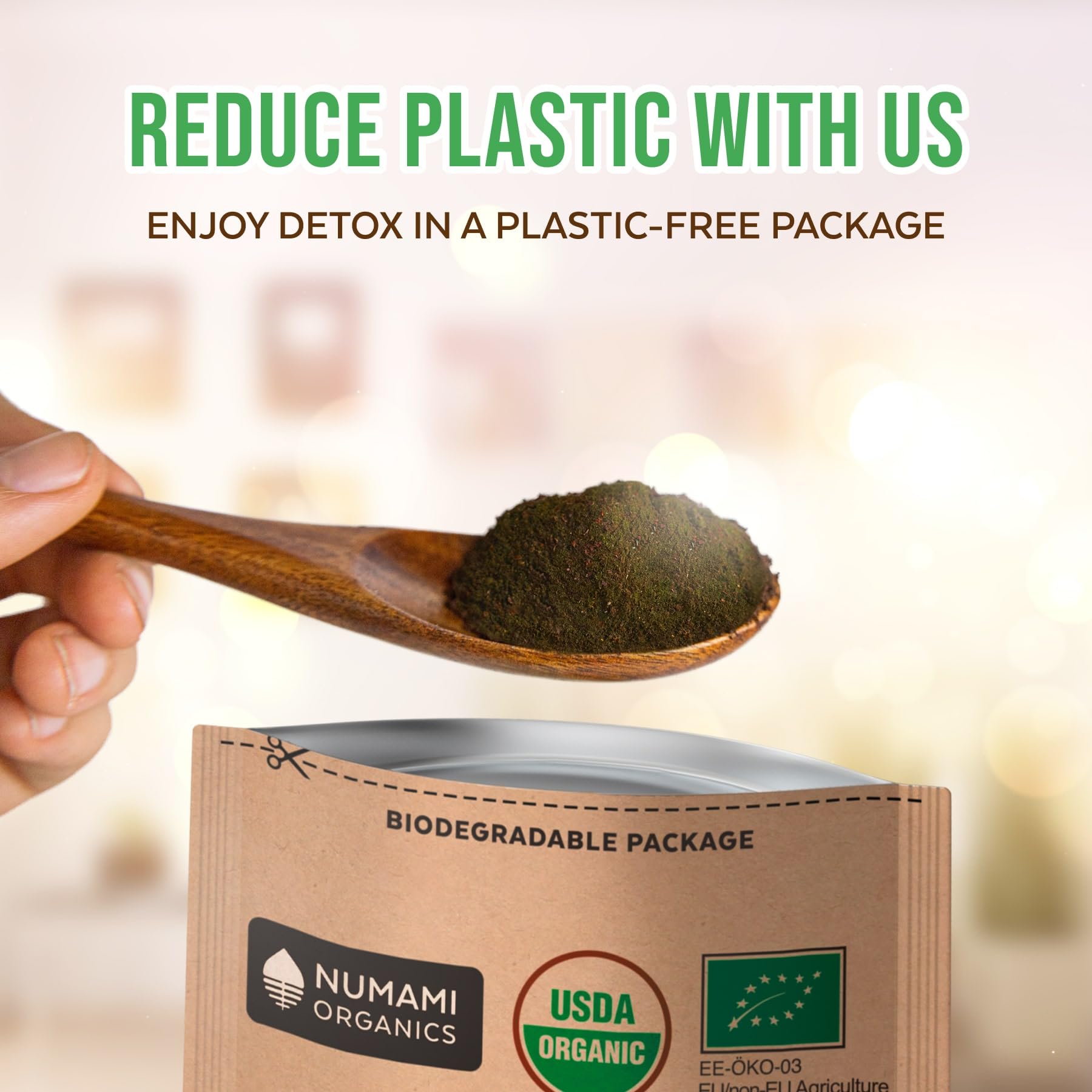 Ready-to-blend packaging with biodegradable materials for eco-friendly shoppers.