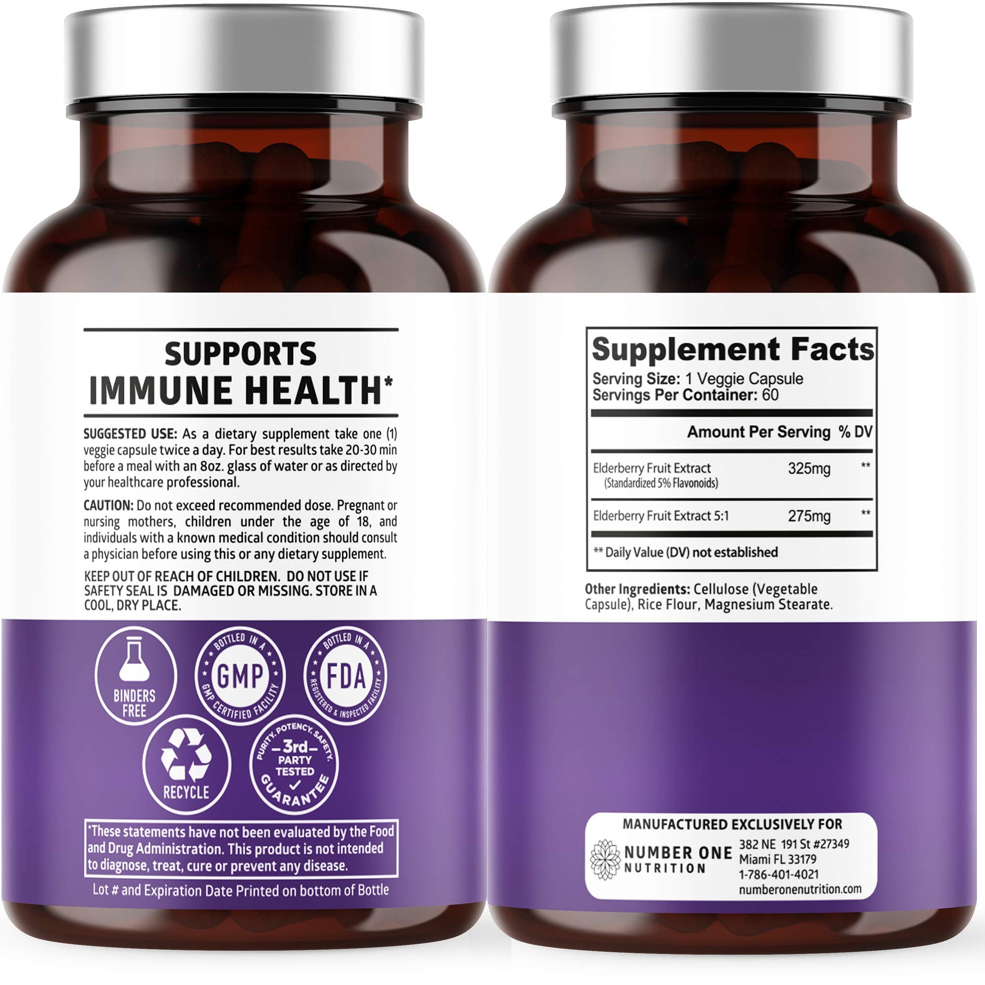Number One Nutrition N1N elderberry capsules bottle for daily wellness.
