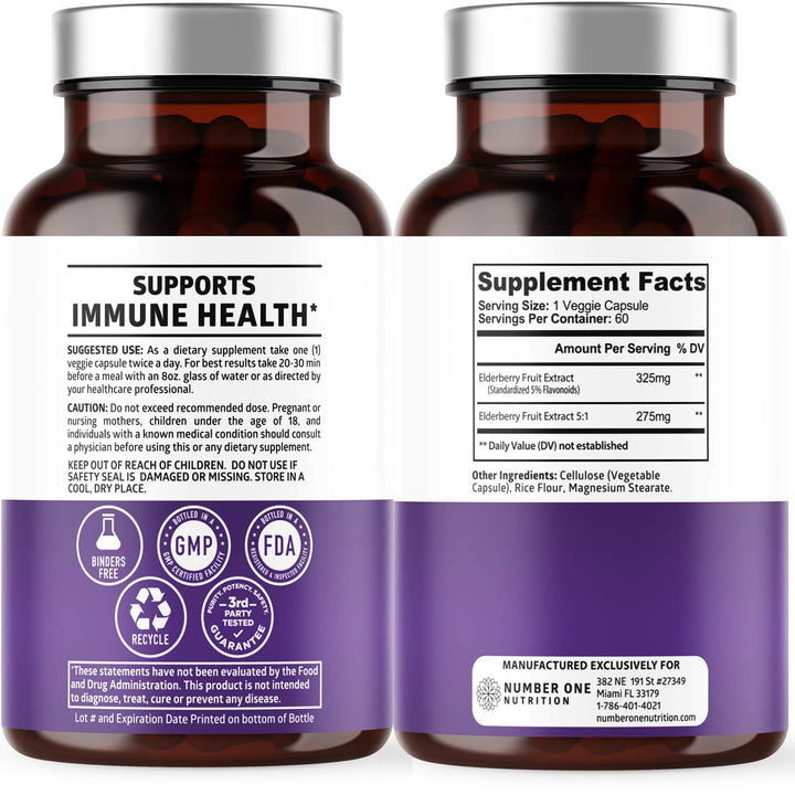 Number One Nutrition N1N elderberry capsules bottle for daily wellness.