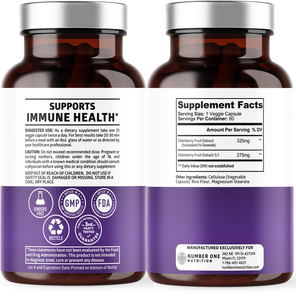 Number One Nutrition N1N elderberry capsules bottle for daily wellness.