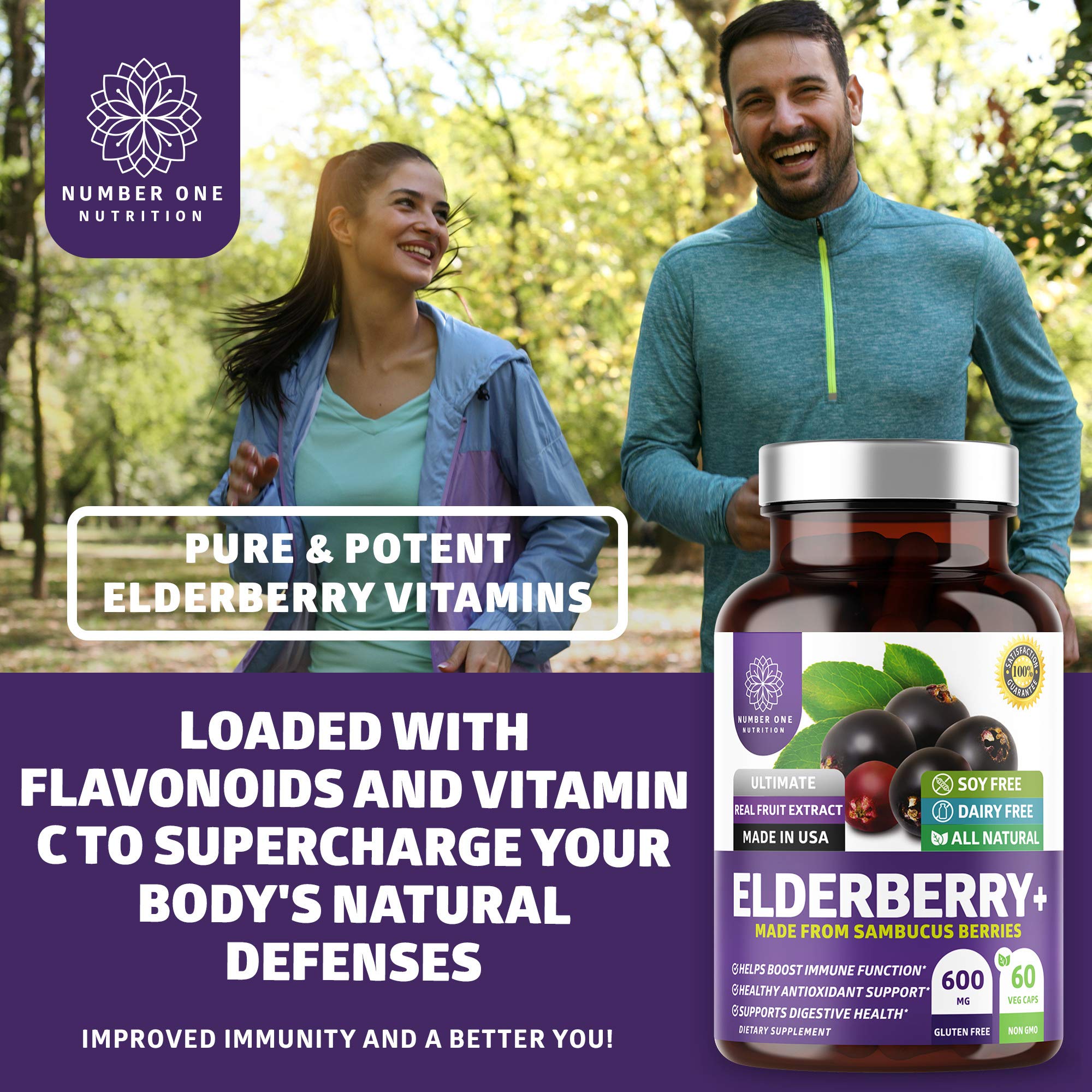 Number One Nutrition N1N elderberry capsules on shelf highlighting antioxidant and immune support.