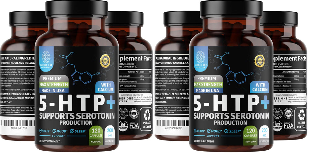 Number One Nutrition N1N Premium 5-HTP bottle promotes calm mood.