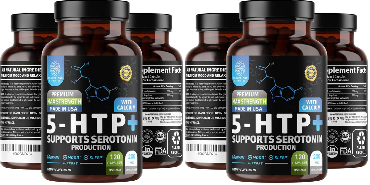 Number One Nutrition N1N Premium 5-HTP bottle promotes calm mood.
