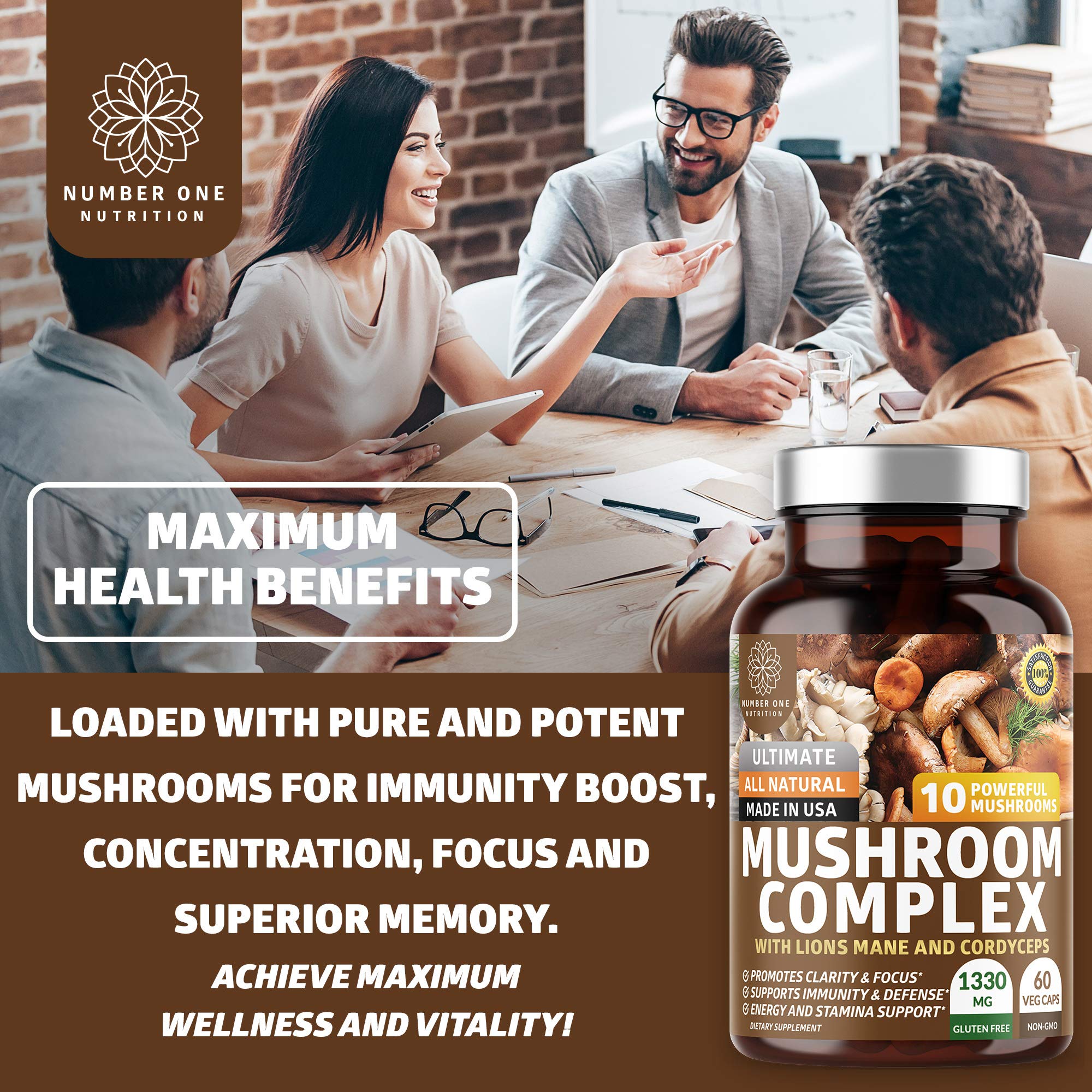N1N Mushroom Complex label highlights a 10-mushroom blend.