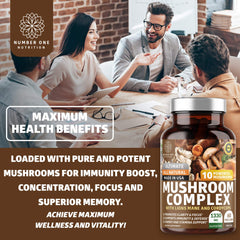 N1N Mushroom Complex label highlights a 10-mushroom blend.