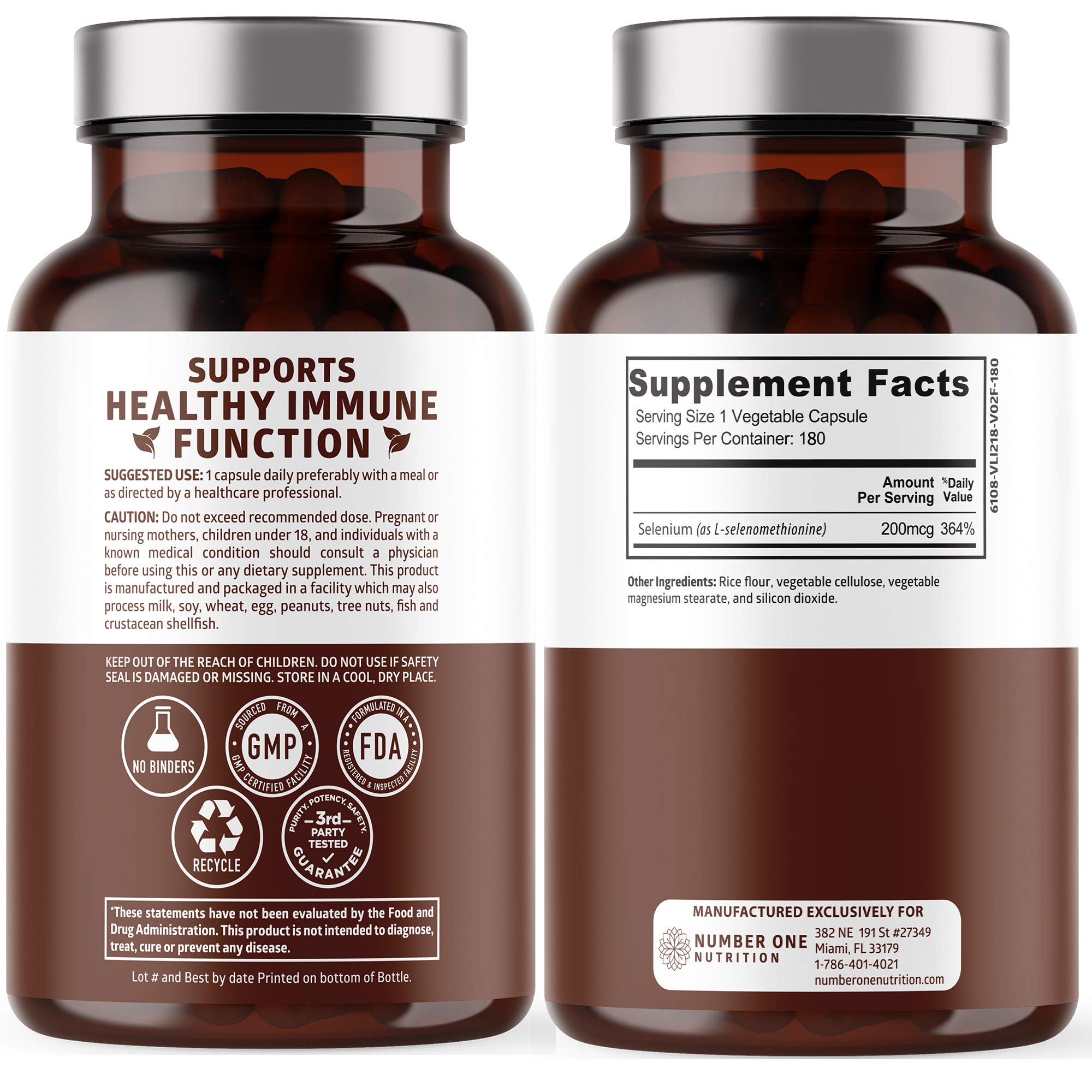 Number One Nutrition N1N selenium capsules closeup; convenient daily support.
