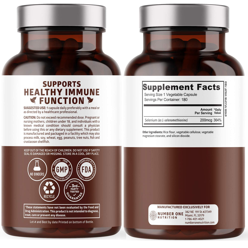 Number One Nutrition N1N selenium capsules closeup; convenient daily support.