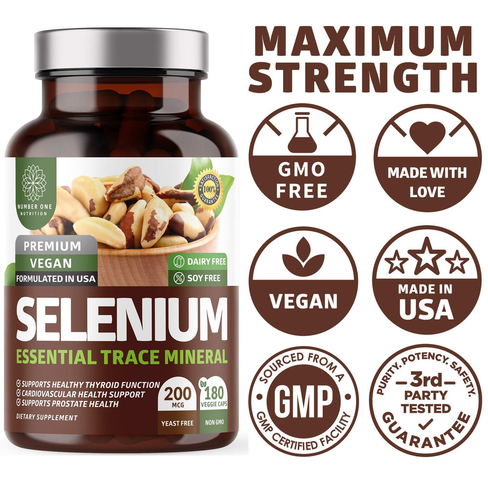 Number One Nutrition N1N selenium capsules in hand; easy daily supplementation.