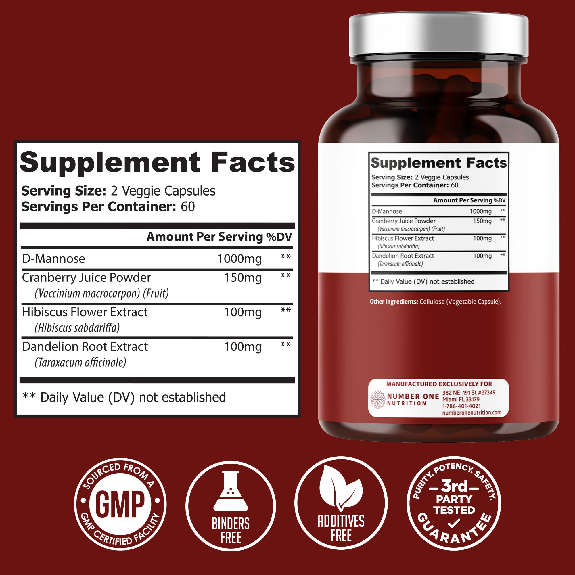 Close-up of Number One Nutrition D-Mannose capsules for daily urinary health support