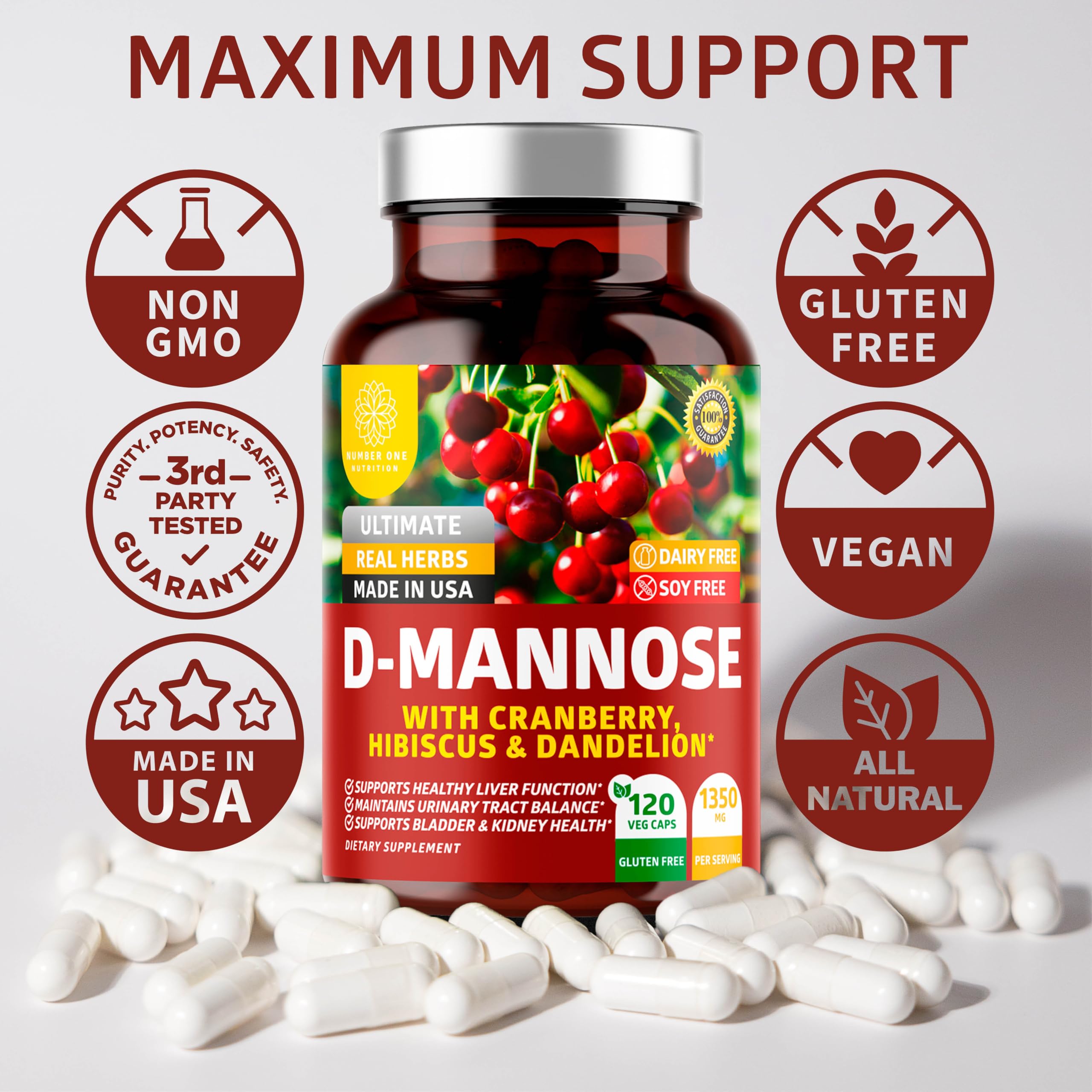 Number One Nutrition bottle with hibiscus, cranberry, and dandelion ingredients