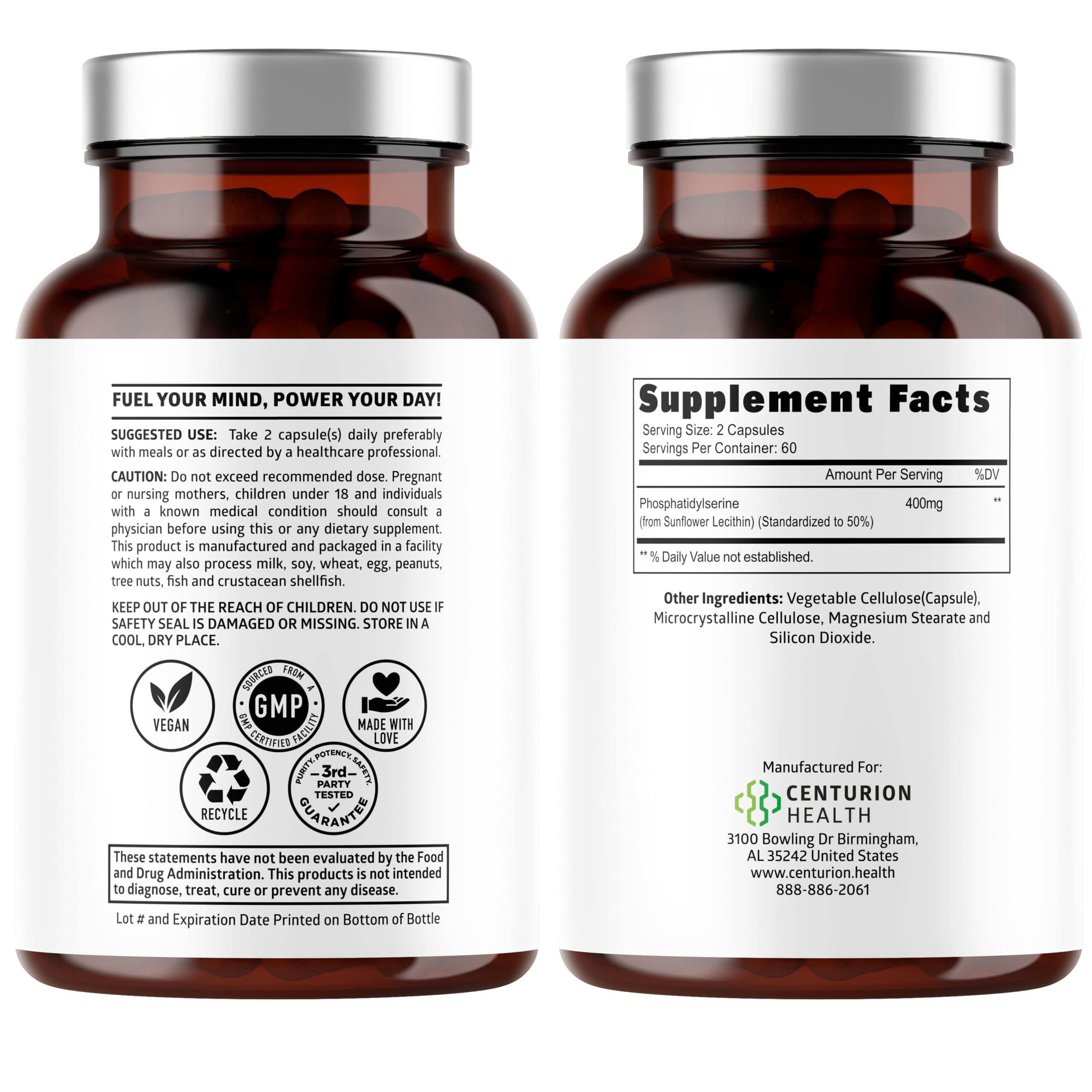 Number One Nutrition PS400 capsules closeup highlighting easy-to-swallow veggie caps.