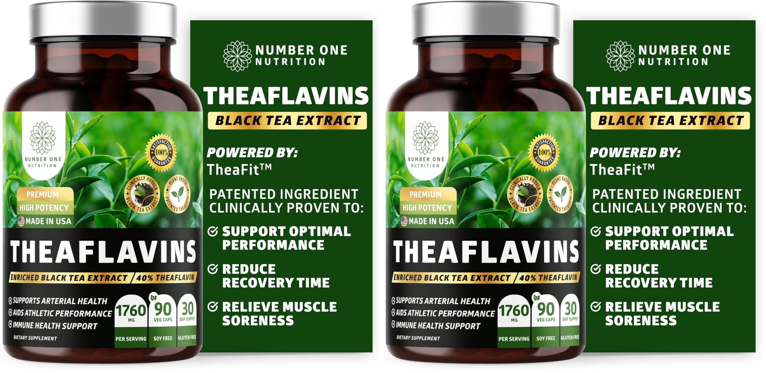 Number One Nutrition Theaflavins bottle front showing premium black tea extract for daily energy support.
