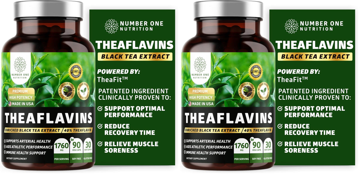 Number One Nutrition Theaflavins bottle front showing premium black tea extract for daily energy support.