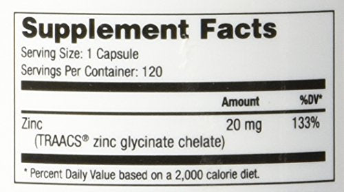 NuMedica Zinc Glycinate 20mg glass jar image underscores premium zinc glycinate absorption