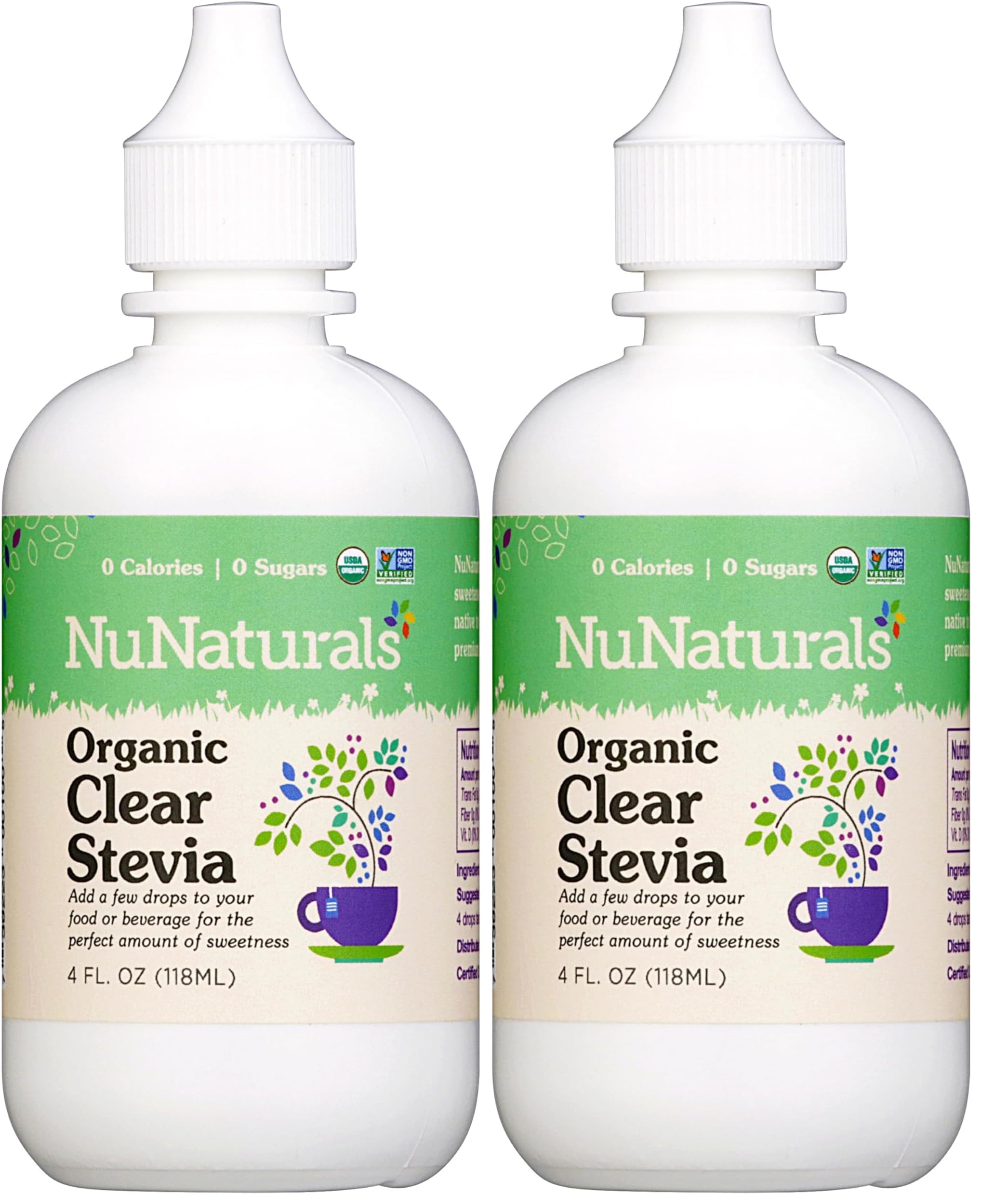 NuNaturals clear extract stevia bottle pour, easy sweetness on demand.