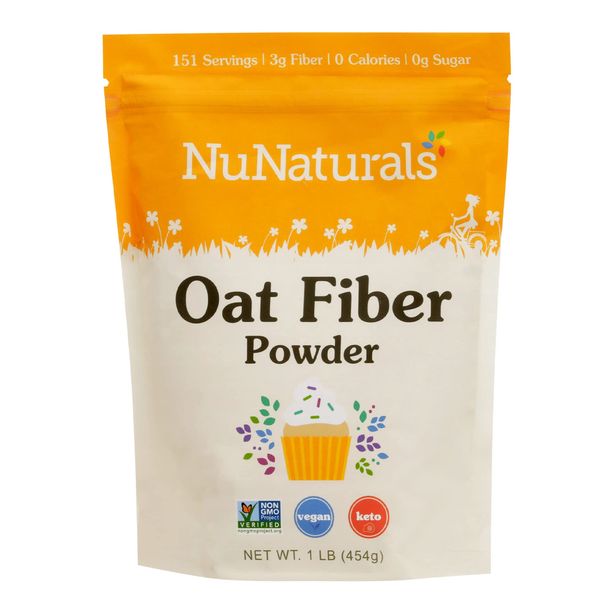 Nunaturals Oat Fiber Powder tsp serving boosts daily fiber intake.