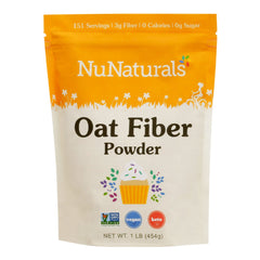 Nunaturals Oat Fiber Powder tsp serving boosts daily fiber intake.