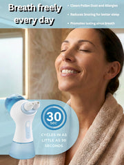 NUONNA handheld nasal irrigator close-up highlighting compact, portable relief