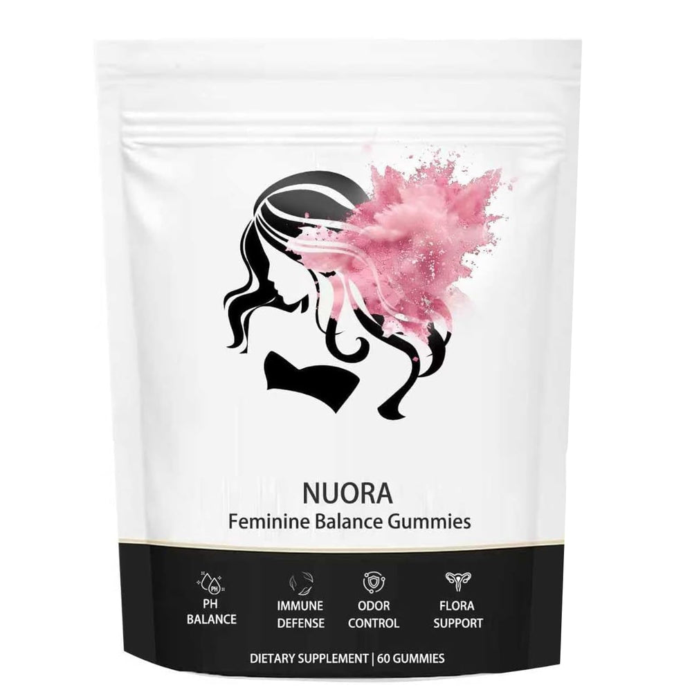 Nuora Feminine Balance Gummies packaging displayed for easy daily use.