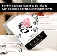 Nuora Gummies show pineapple flavor for daily balance and vegan formula.