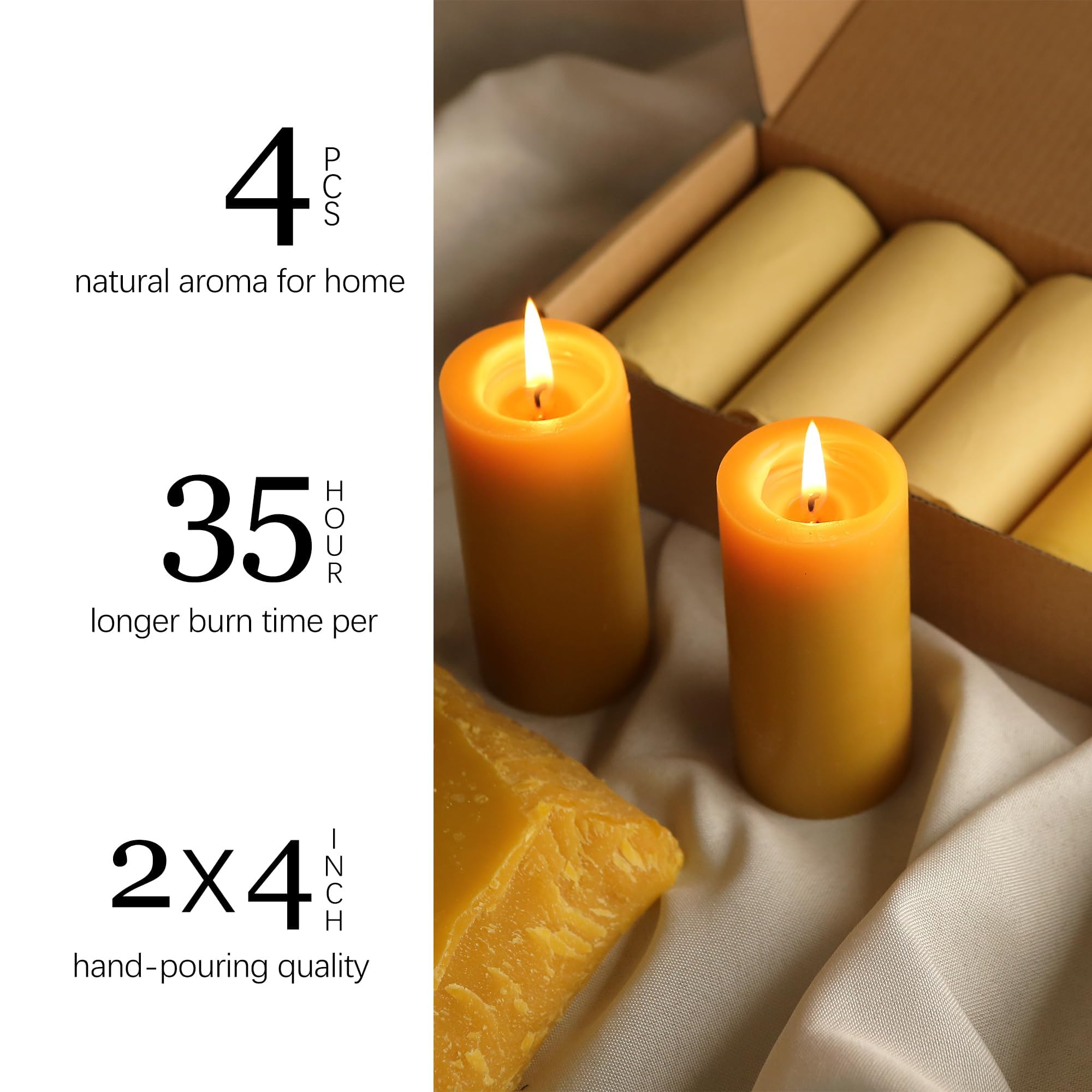 NUOREEL golden-hued pillar candle adds elegant decor and aroma