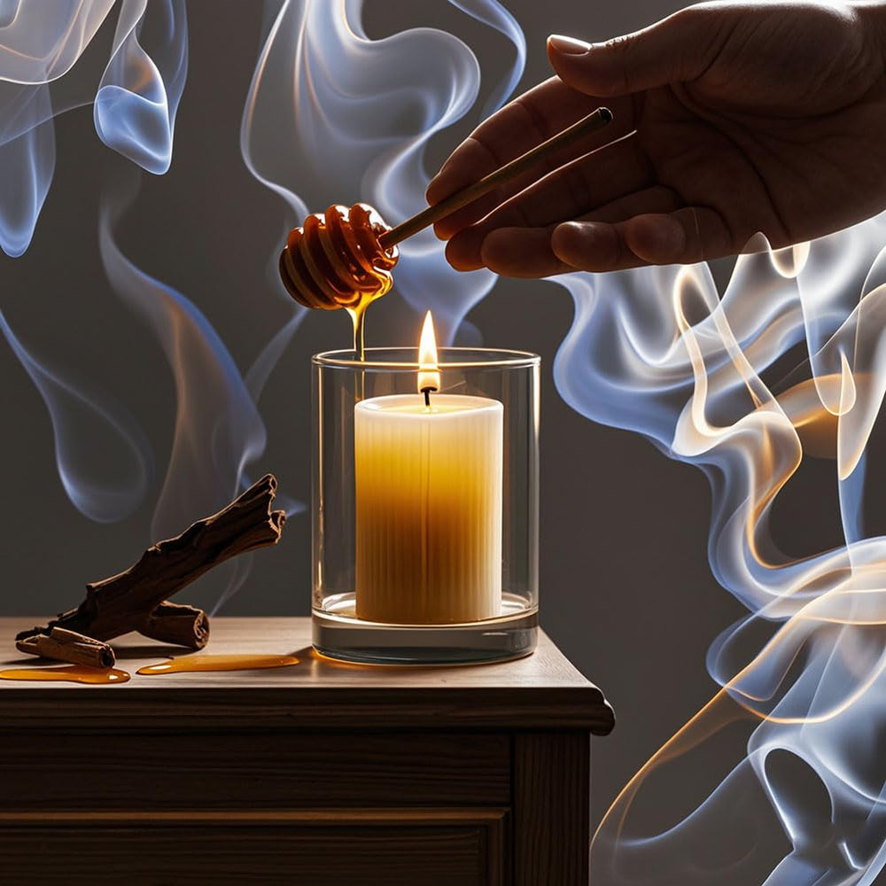 NUOREEL sandalwood beeswax candle with wood-tones for focus during study