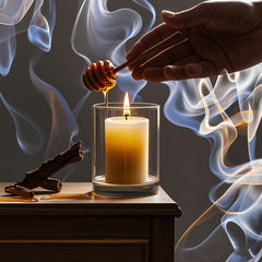 NUOREEL sandalwood beeswax candle with wood-tones for focus during study