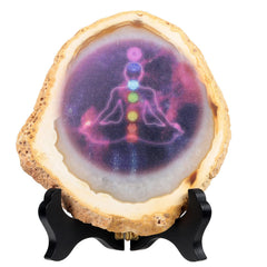 Nupuyai 7 Chakra agate slice with wooden stand for meditation focus and decor