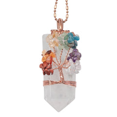 Nupuyai chakra tree pendant with crystal point promotes calm focus during daily wear.