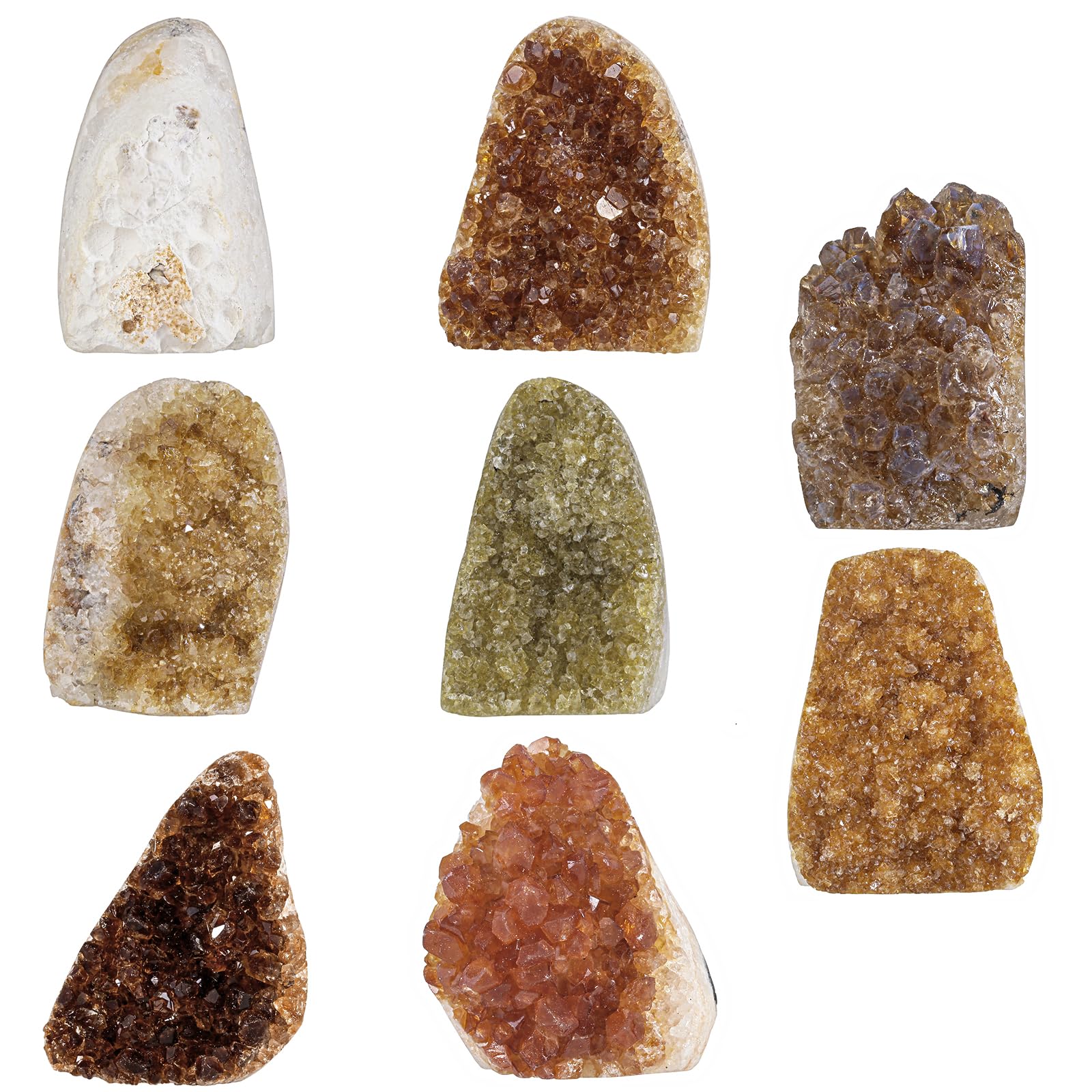 Nupuyai citrine geode cluster on shelves as an artistic focal point.