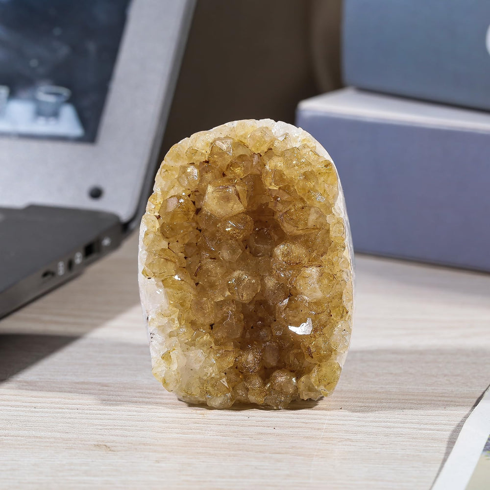 Nupuyai citrine geode cluster tabletop sculpture adds a stylish accent to any room