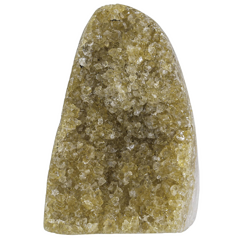 Nupuyai citrine geode cluster upright with warm glow for desk decor.