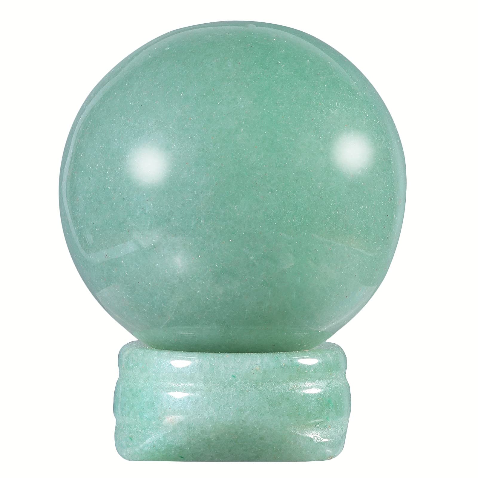 Nupuyai green aventurine sphere on its stand calms room energy.