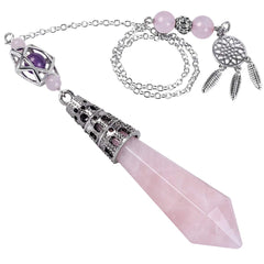 Nupuyai healing crystal point pendulum with rose quartz for focused divination