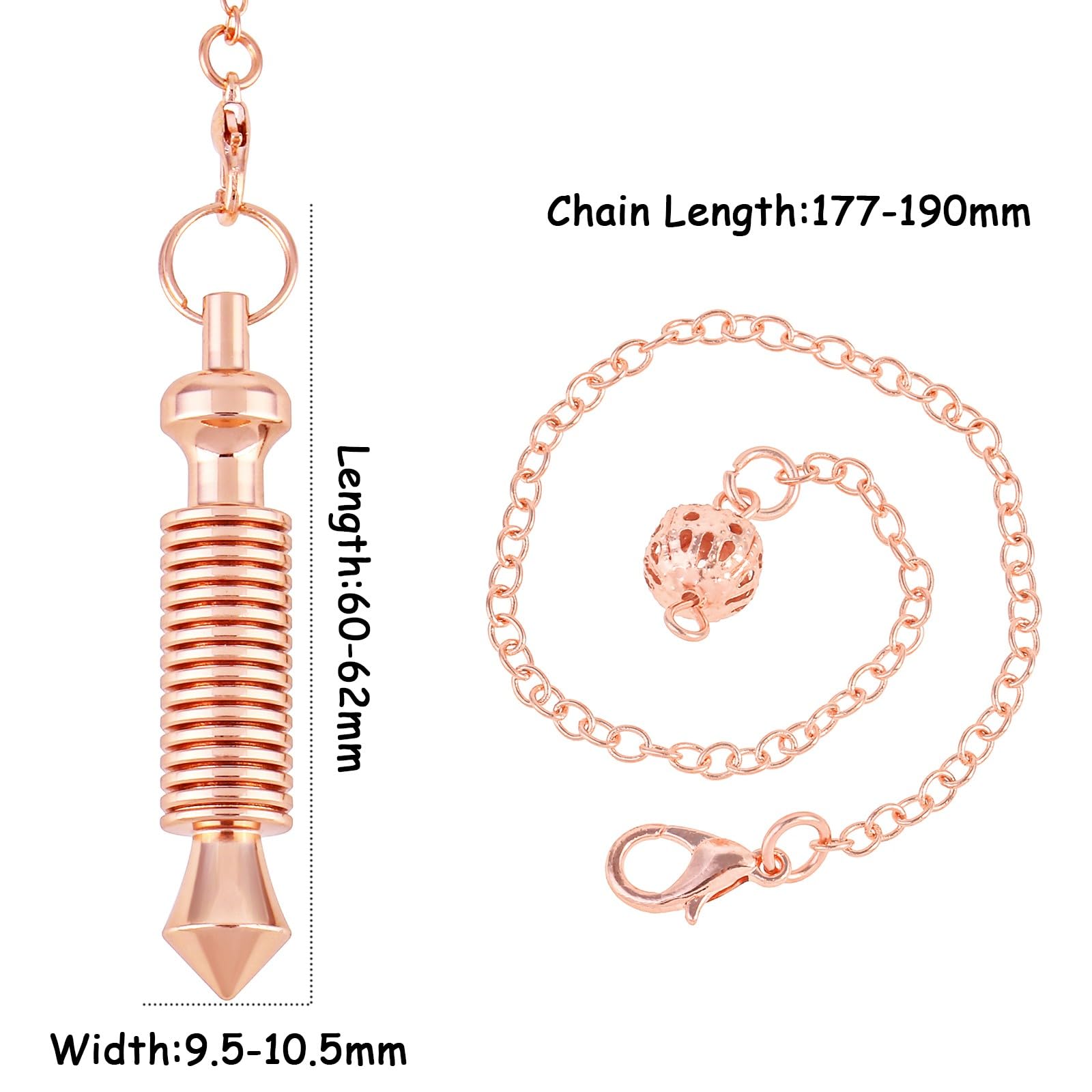 Nupuyai pendulum four-pack adjustable-chain close-up showing coil tip for precise readings