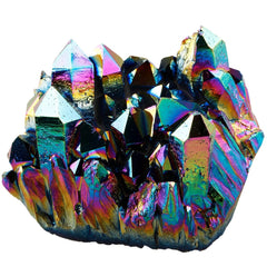 Nupuyai titanium-coated quartz cluster with rainbow reflections for vibrant decor.