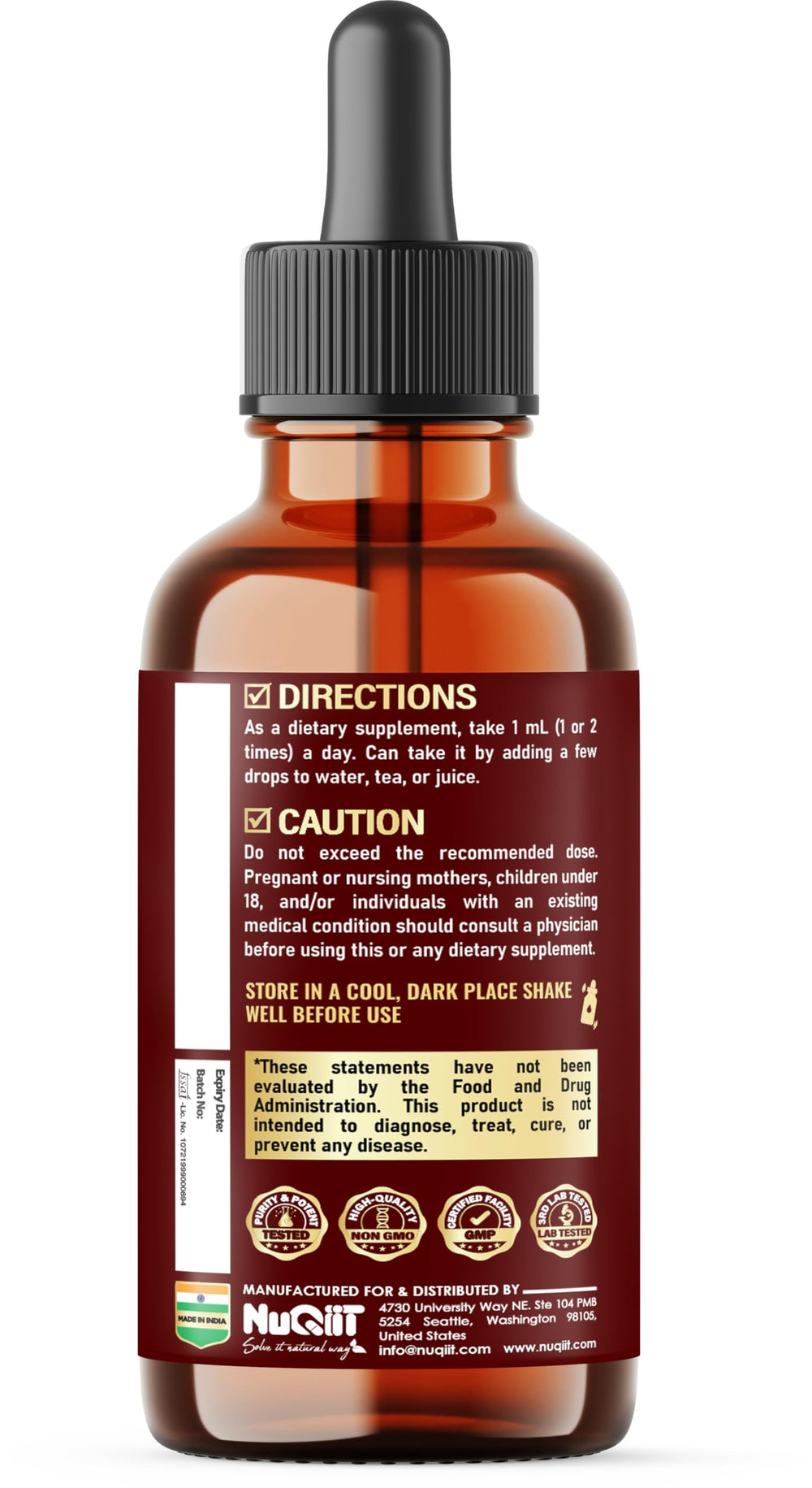 One NUQIIT bottle provides a 60-day supply at 1 ml daily