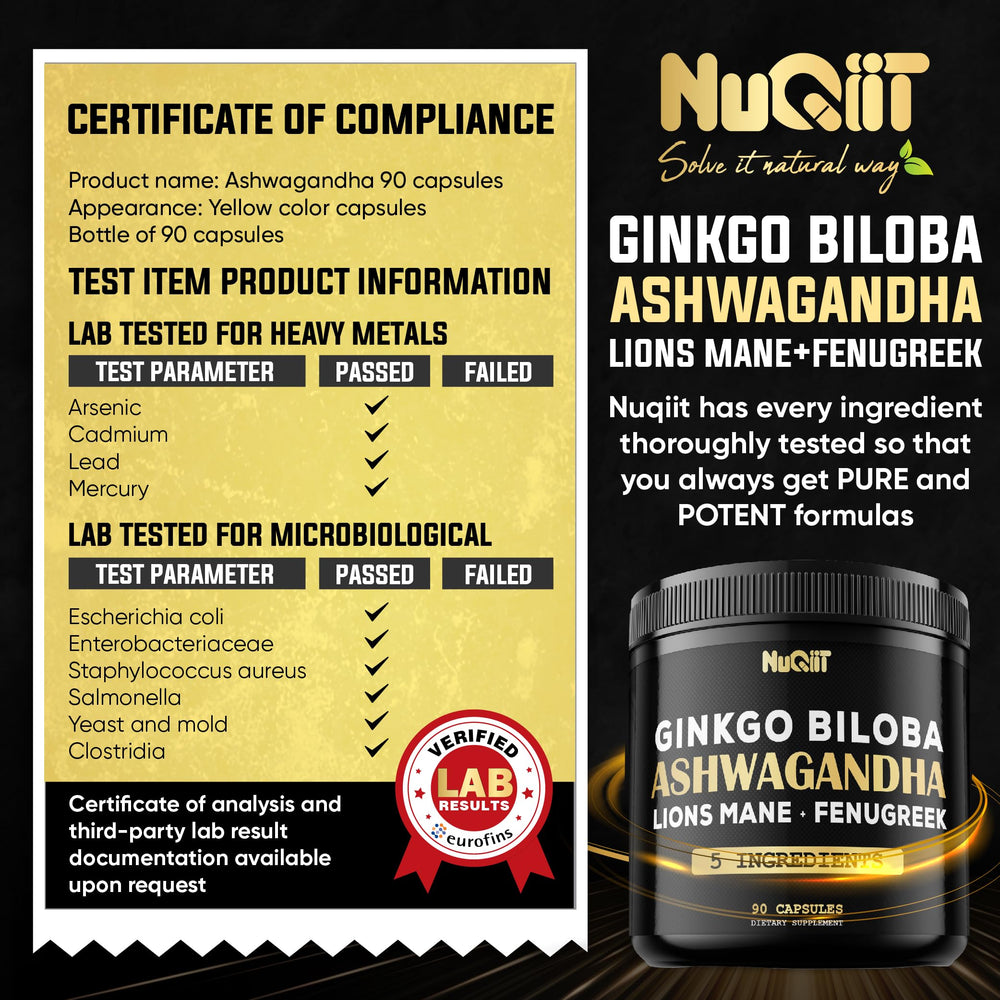 NUQIIT Ashwangdha capsules featuring Lions Mane and Rhodiola for resilience