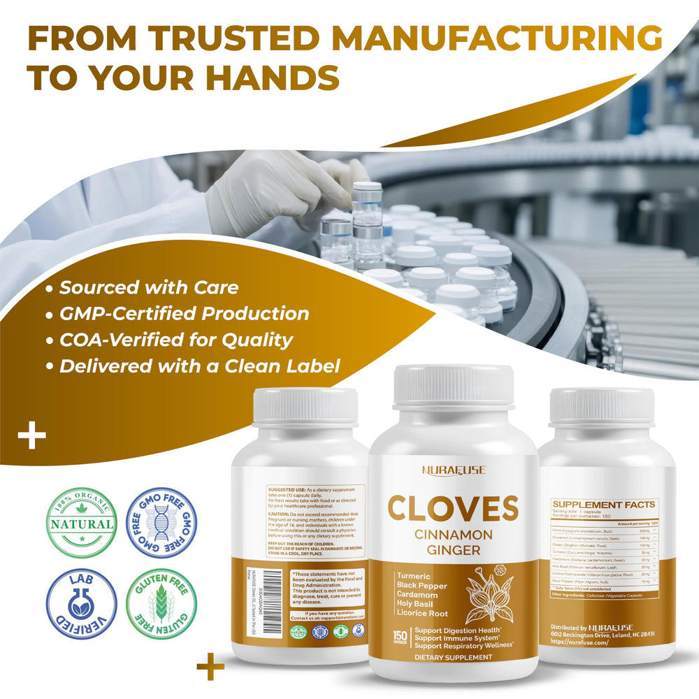NURAFUSE natural ingredients sourcing emphasizing purity and GMP compliance.