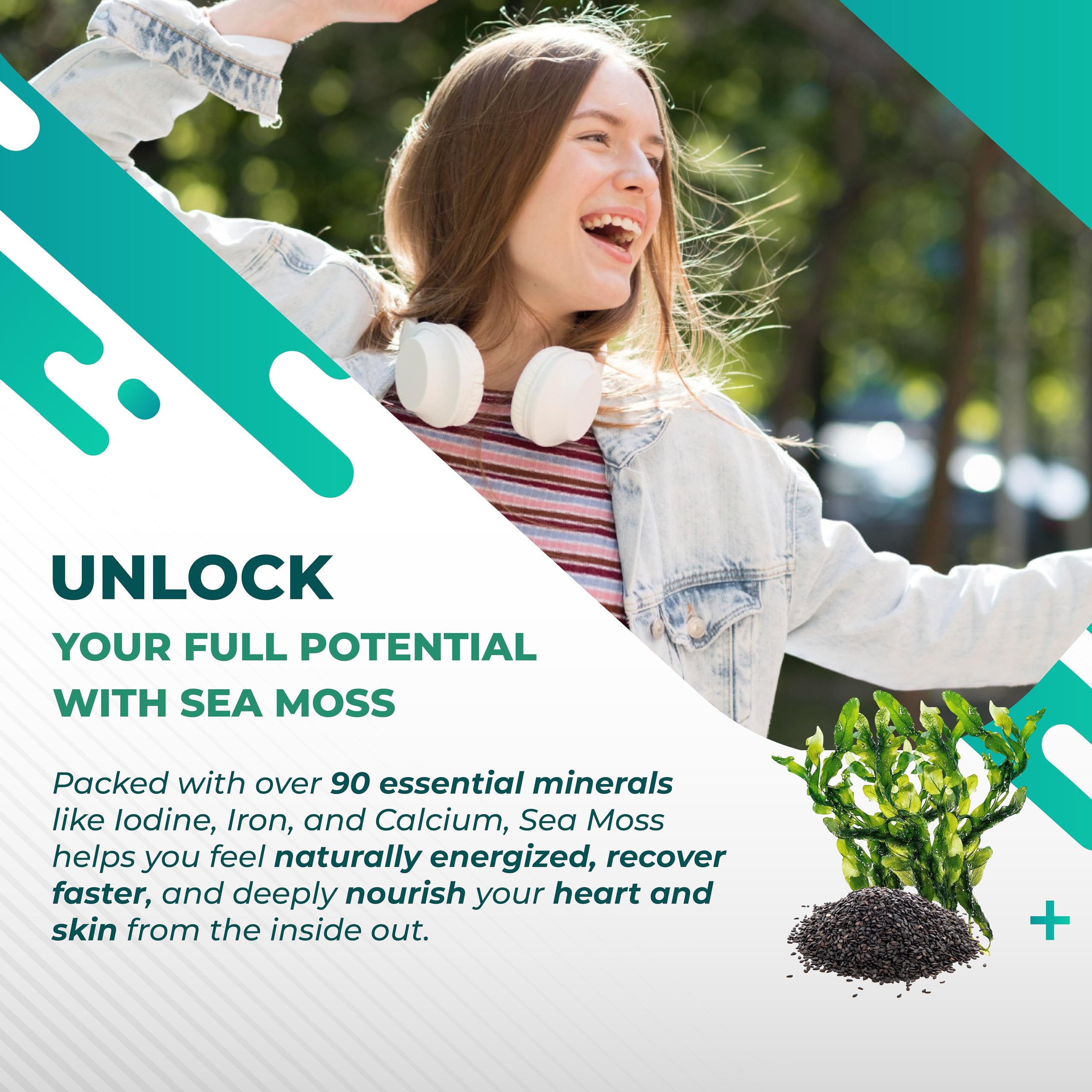 Close-up of Nurafuse Sea Moss capsules ready for daily use.