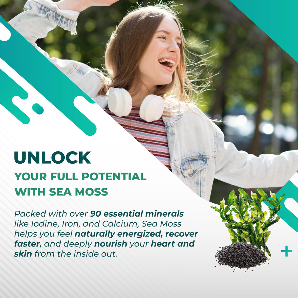 Close-up of Nurafuse Sea Moss capsules ready for daily use.