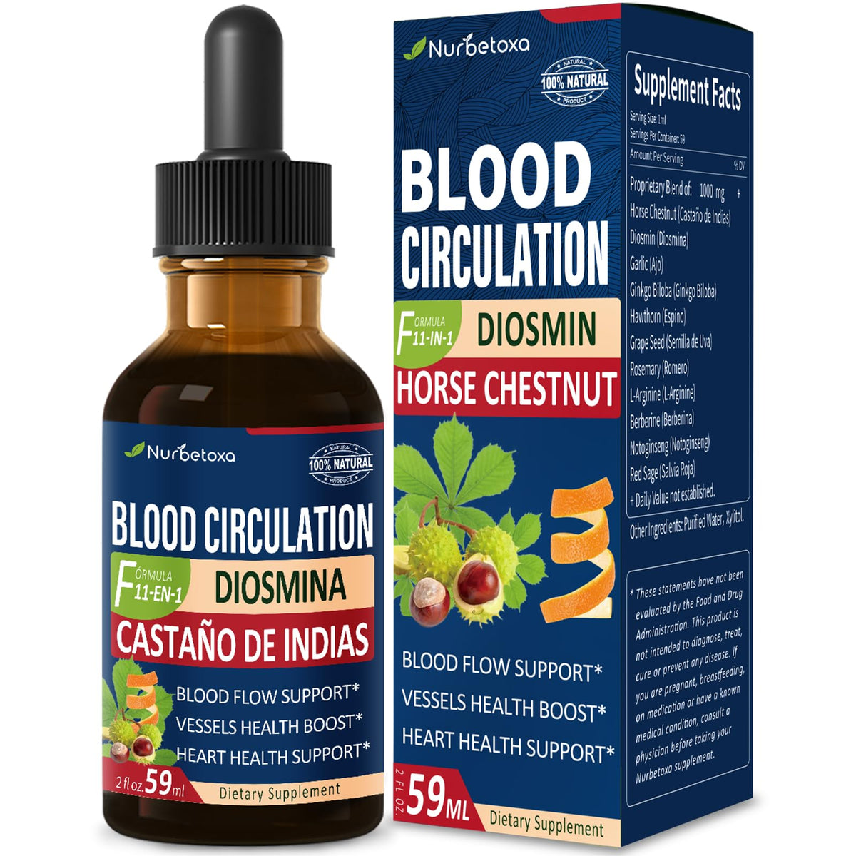 Nurbetoxa blood circulation drops bottle, ready for daily use to support leg comfort