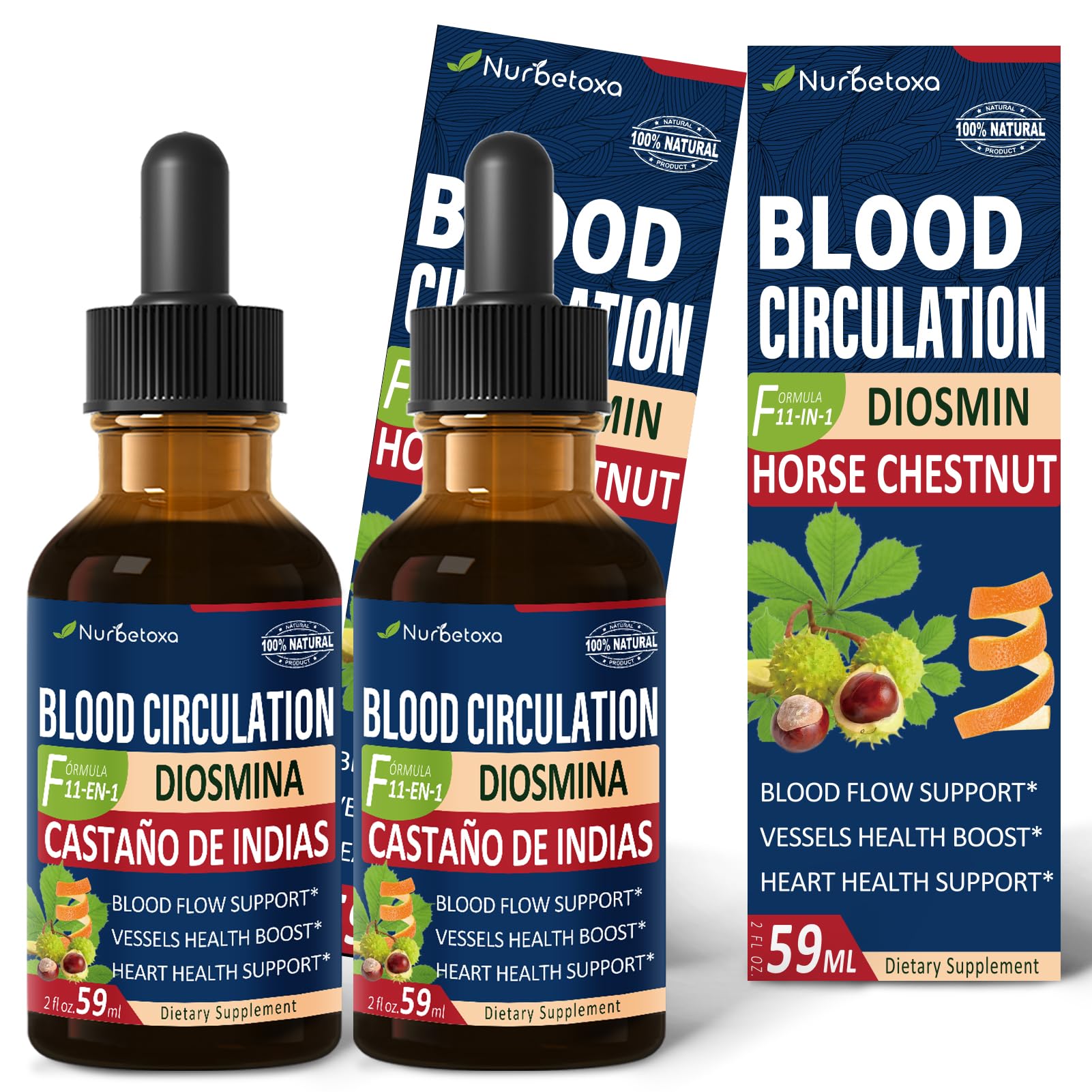 Nurbetoxa Blood Circulation Drops bottle showing natural herbal blend for circulation.