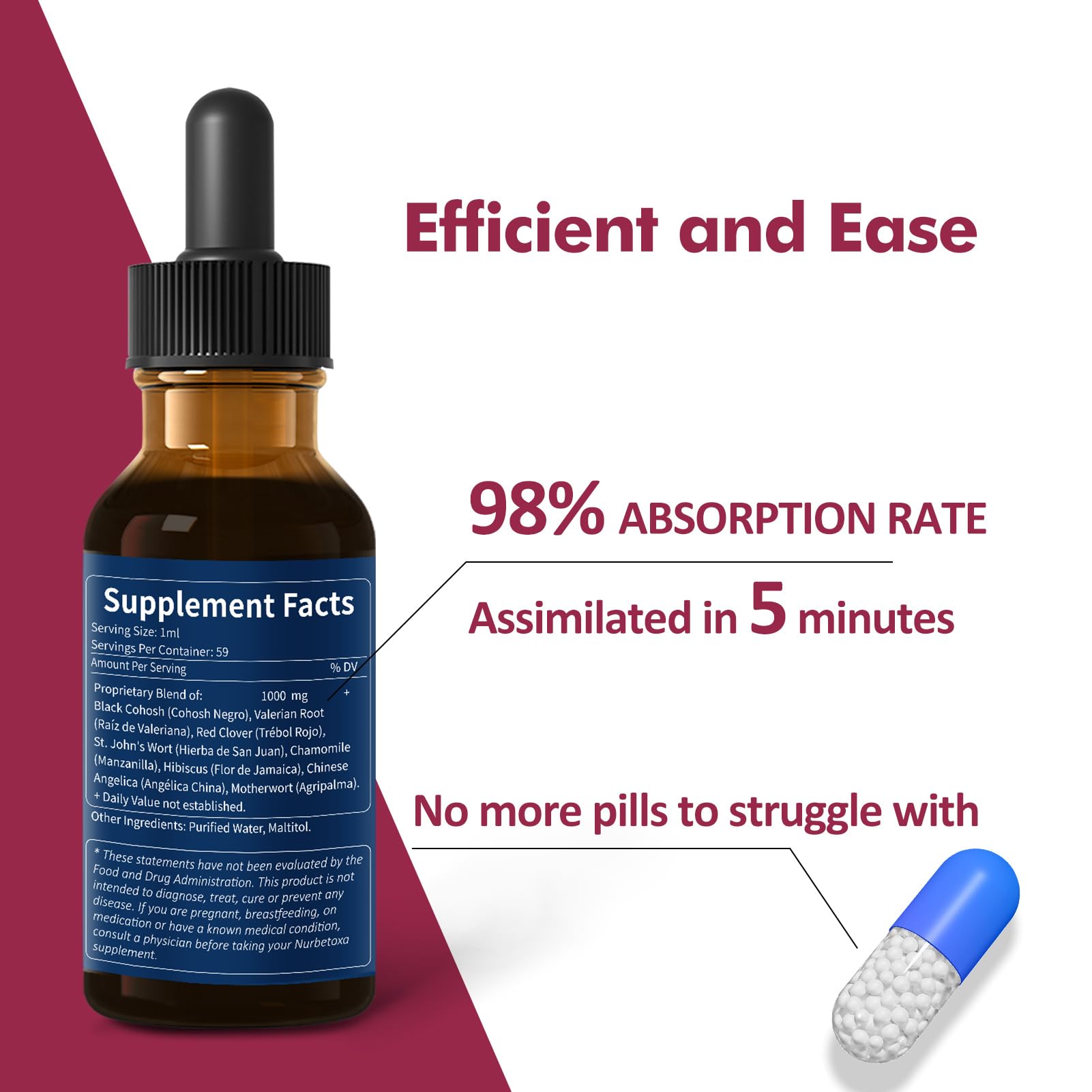 Nurbetoxa valerian root tincture bottle encourages calmer nights and restful sleep.